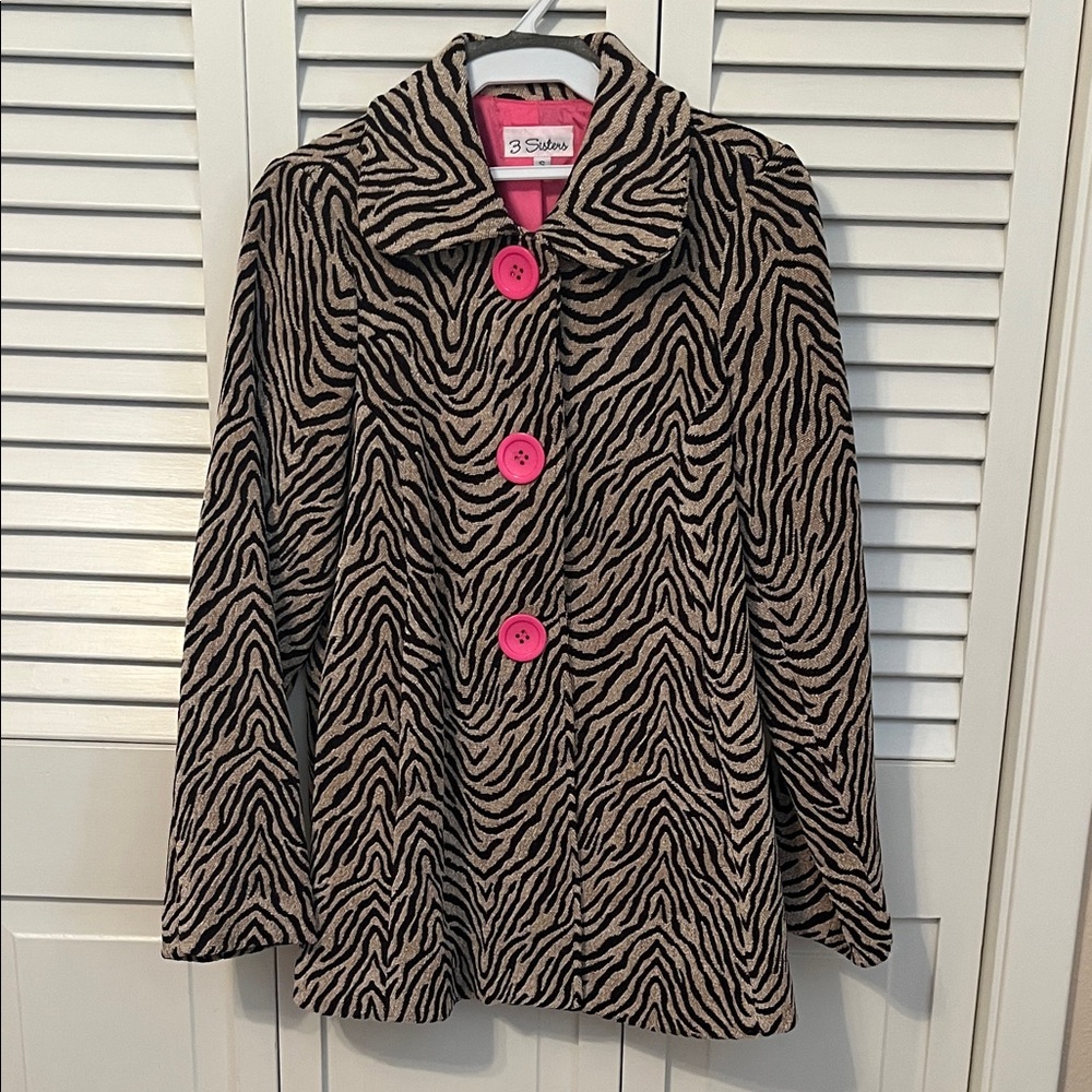 3 Sisters Black and White Zebra Jacket with Pink Buttons